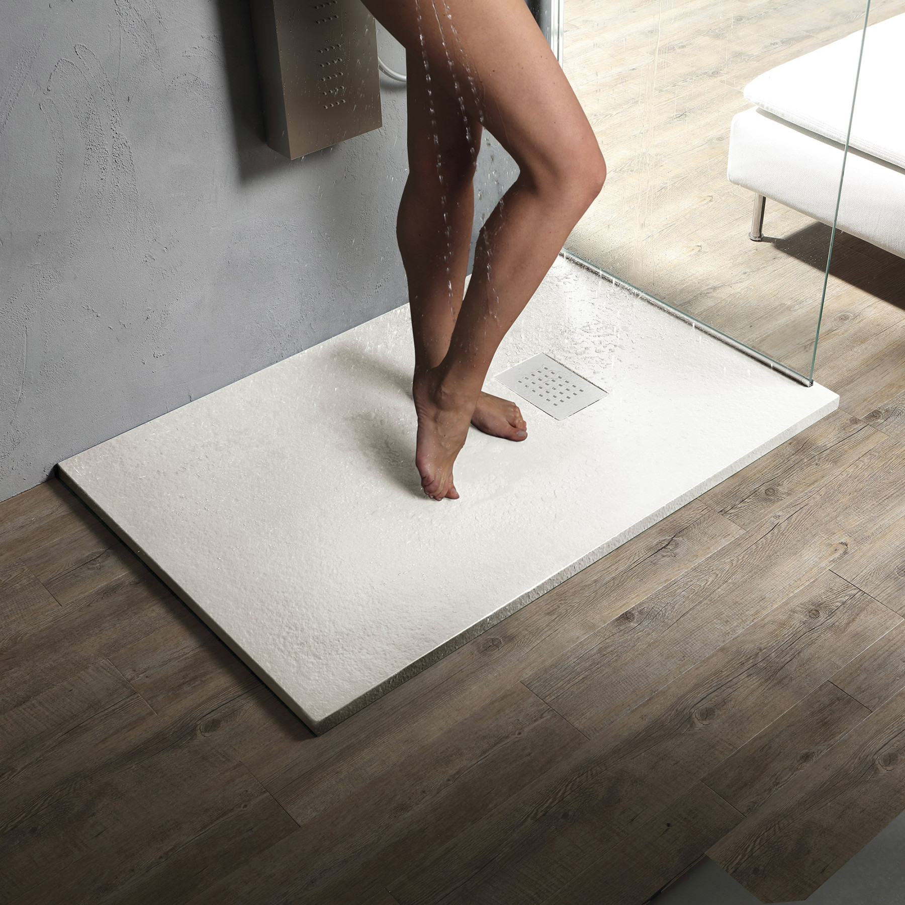 Piatto Doccia MILANO 150x90 cm resina alto 3 cm effetto ardesia, Bianco Opaco