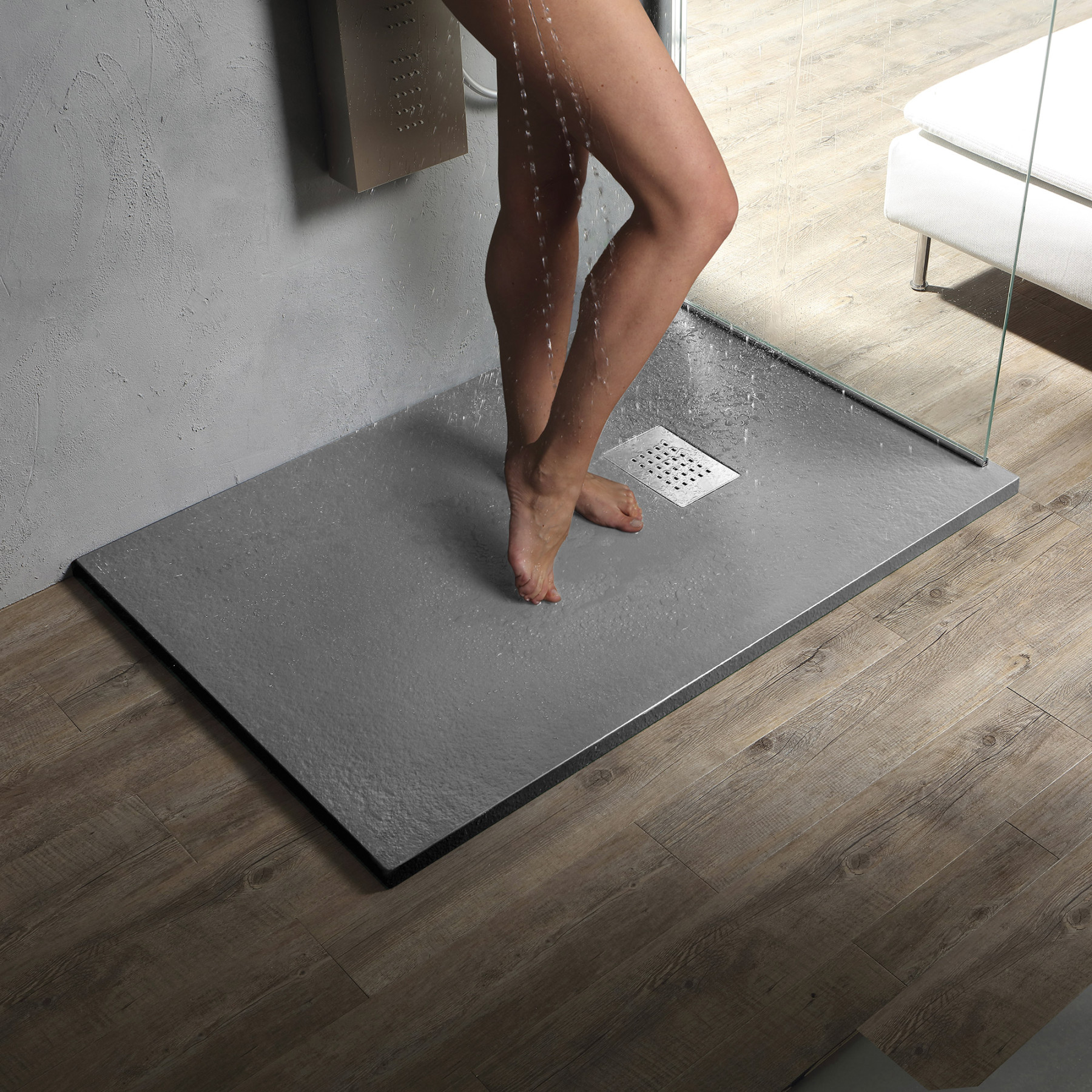 Piatto Doccia MILANO 160x80 cm resina alto 3 cm effetto ardesia, Grigio Opaco