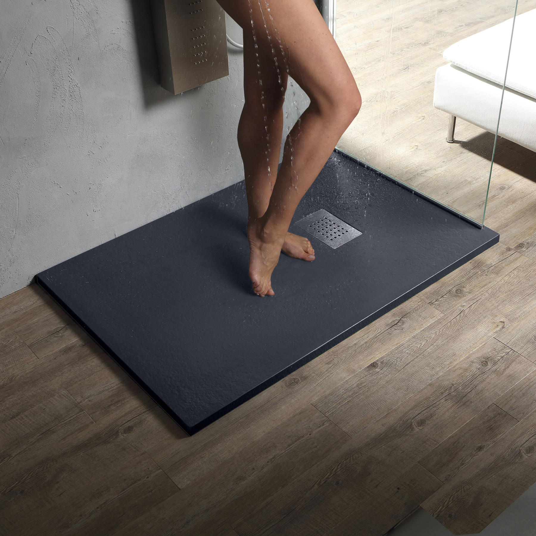 Piatto Doccia MILANO 180x90 cm resina alto 3 cm effetto ardesia, Antracite Opaco