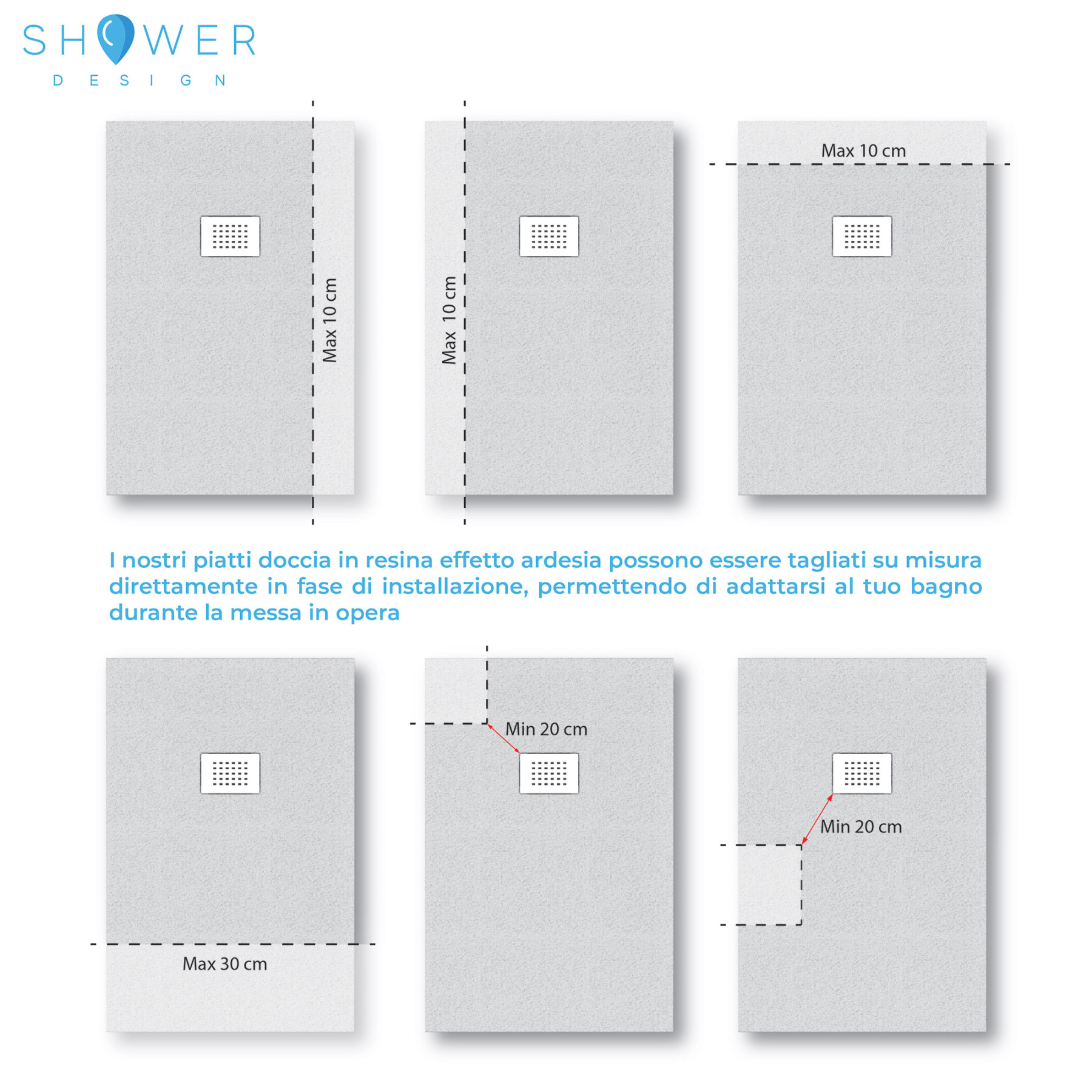 Piatto Doccia MILANO 180x90 cm resina alto 3 cm effetto ardesia, Moka Opaco