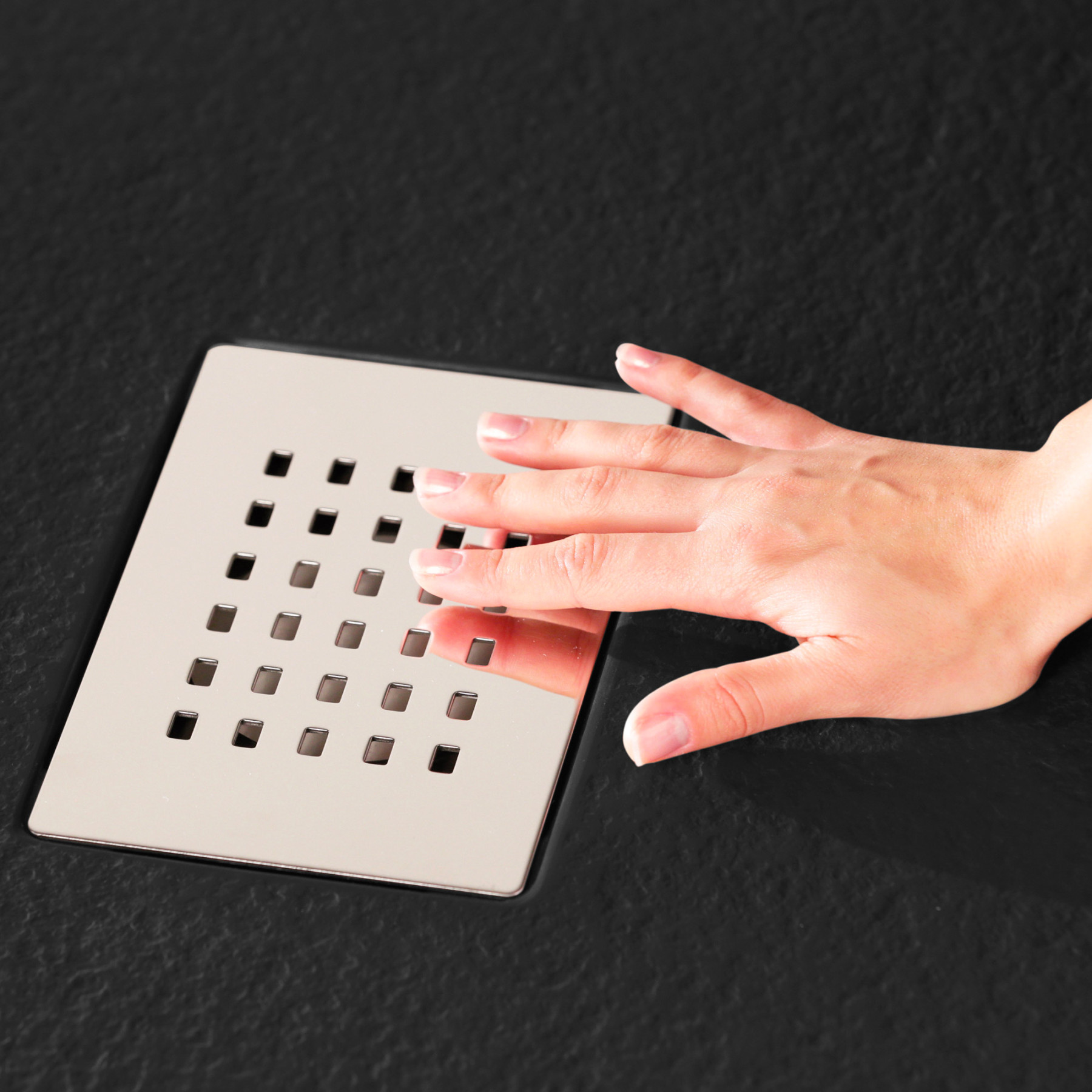 Piatto Doccia MILANO semicircolare 90x90 cm resina alto 3 cm effetto ardesia, Nero Opaco