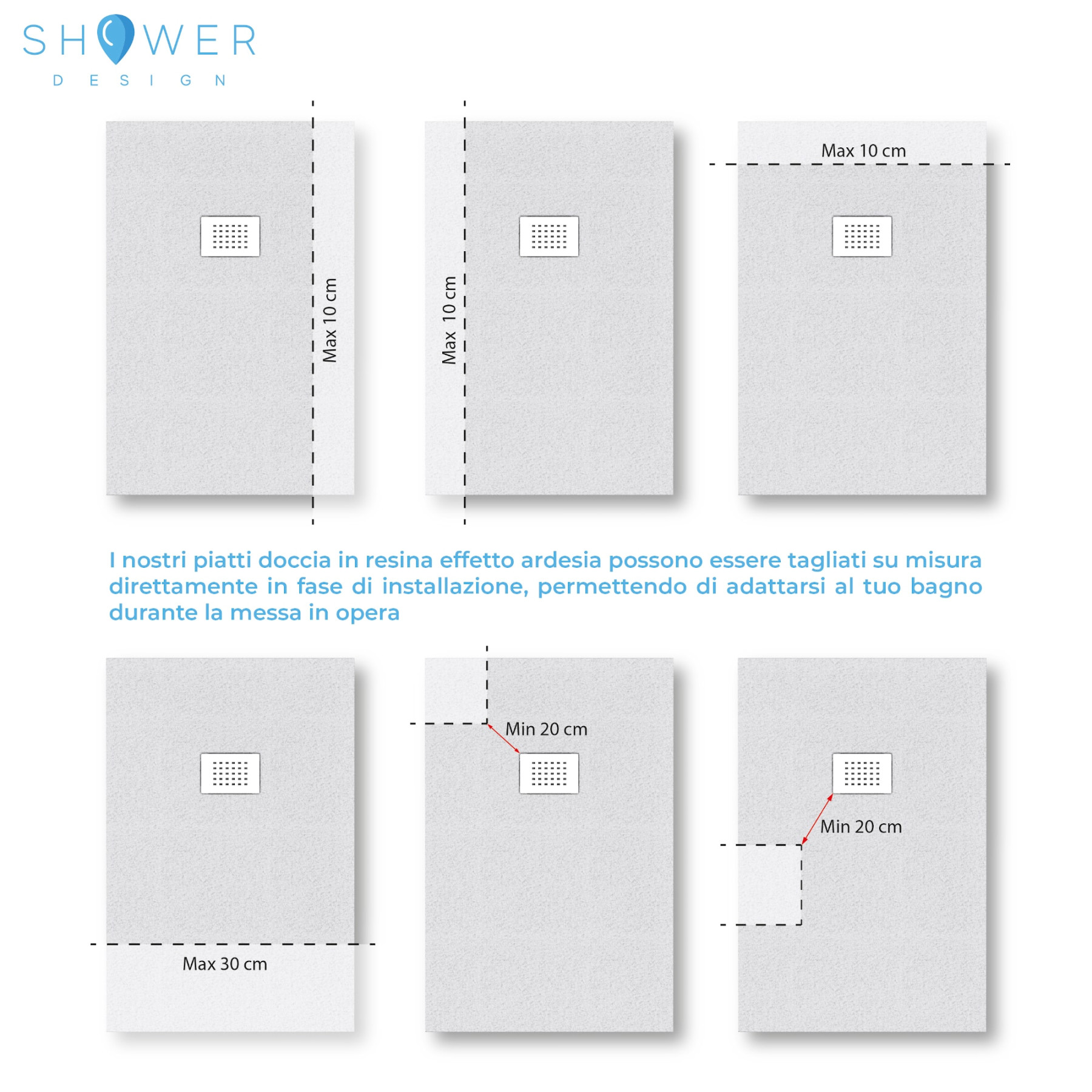 Piatto Doccia MILANO 90x70 cm resina alto 3 cm effetto ardesia, Grigio Opaco