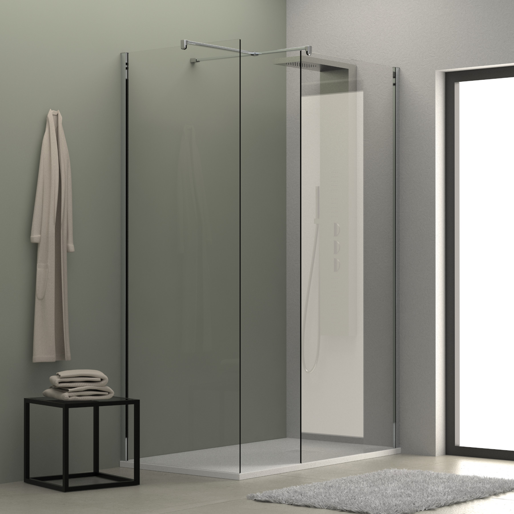 Doccia walk in angolare HELSINKI 90x80 cm cristallo 8 mm trasparente