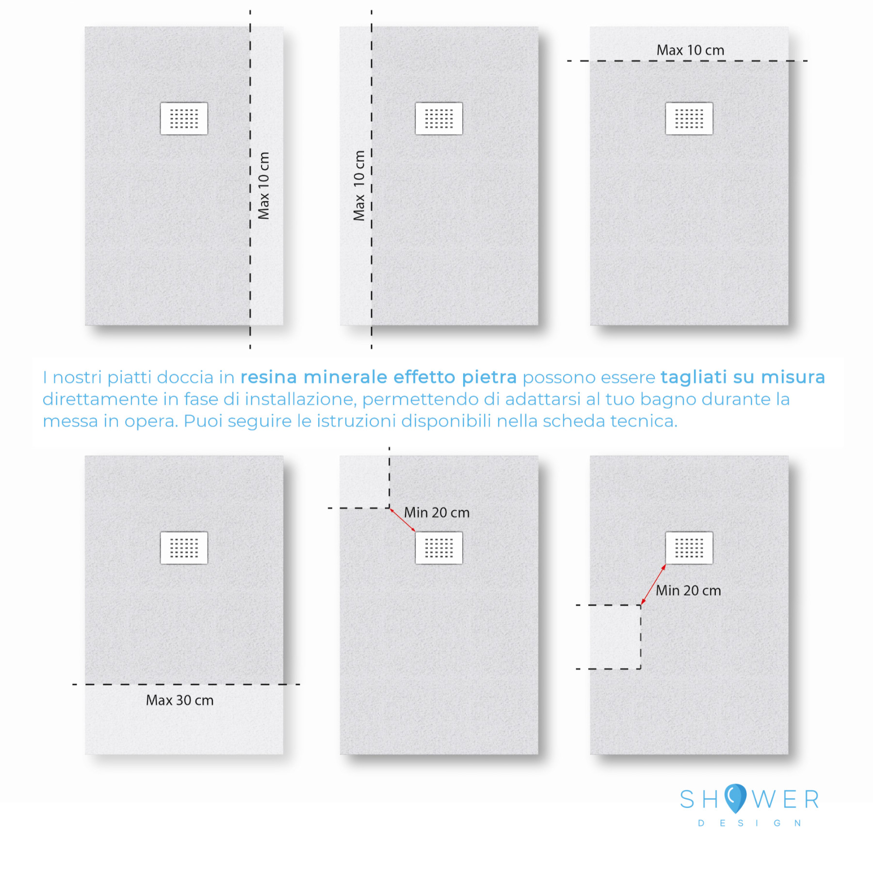 Piatto doccia CARRARA 140x90 cm marmoresina effetto pietra, grigio opaco