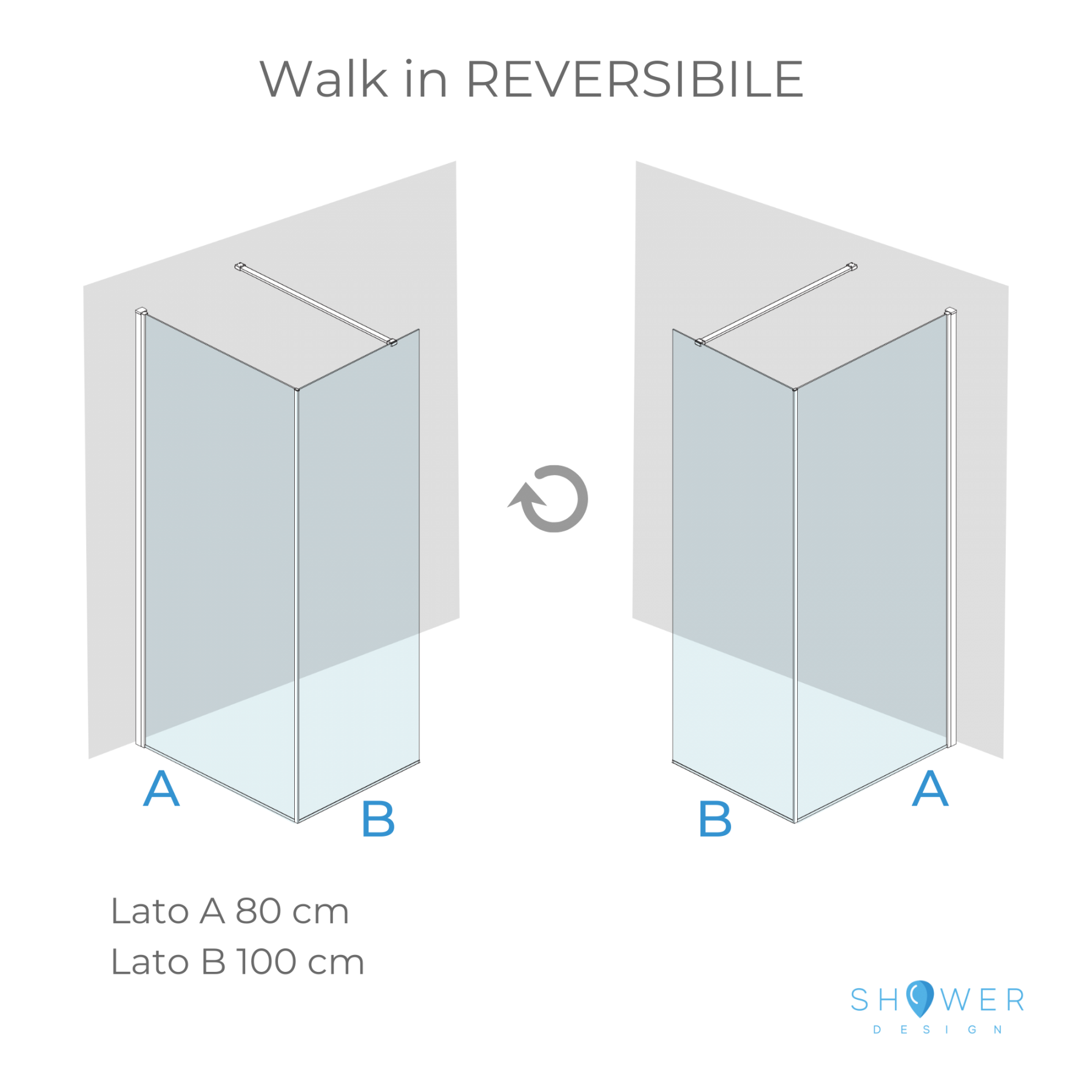 Doccia Walk In angolare HELSINKI 80x100 cm  cristallo 8mm con pellicola sicurezza